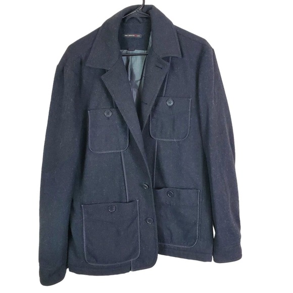 John Varvatos Wool Coat Mens M Black Double Pocket Button Front Normcore